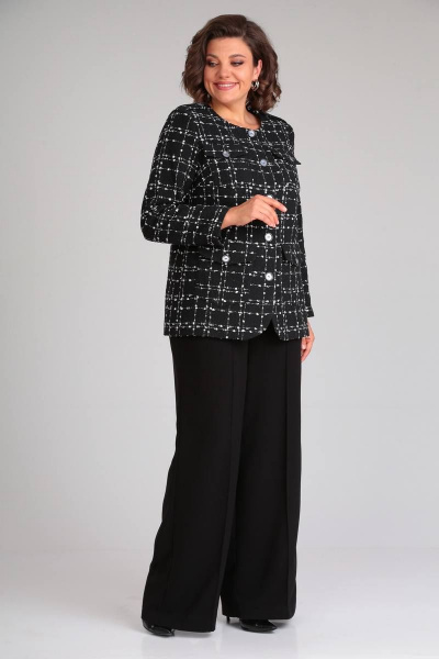 Жакет в клетку шанель из шерсти и вискозы Mubliz 020 черный - фото 3