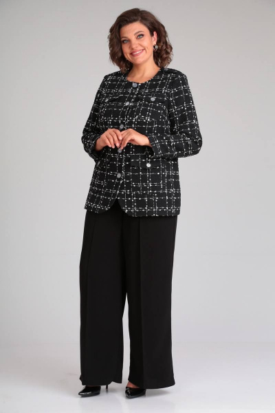 Жакет в клетку шанель из шерсти и вискозы Mubliz 020 черный - фото 2