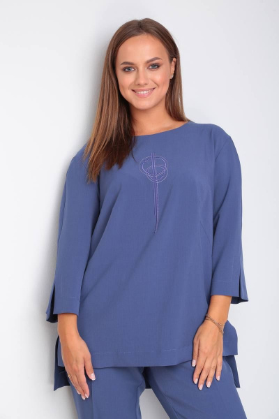 Комплект из блузы и брюк с вышивкой для демисезона TVIN 7612Л сирень - фото 6