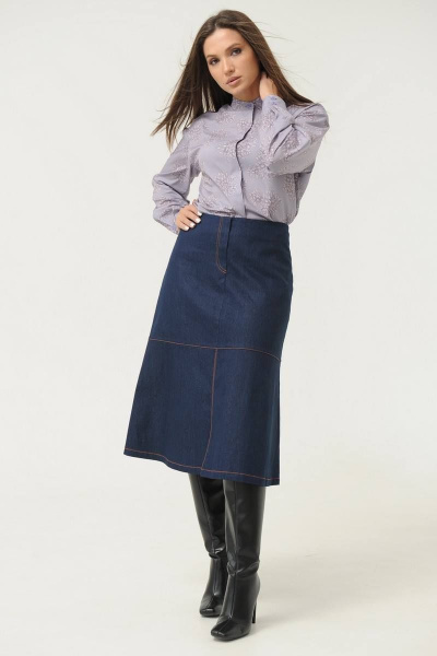Джинсовая юбка с разрезом и контрастной строчкой Ma Сherie 2014 темно-синий - фото 4