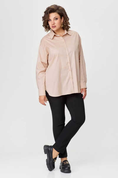Рубашка деловая свободного силуэта с разрезами и складками Avenue 0319 бежевый - фото 5