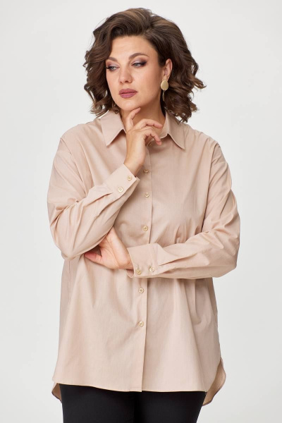 Рубашка деловая свободного силуэта с разрезами и складками Avenue 0319 бежевый - фото 2