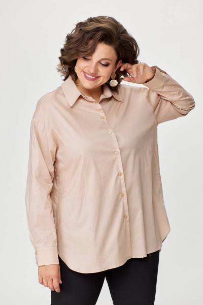 Рубашка деловая свободного силуэта с разрезами и складками Avenue 0319 бежевый - фото 1