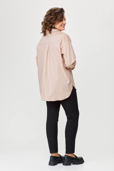 Рубашка деловая свободного силуэта с разрезами и складками Avenue 0319 бежевый - фото 8