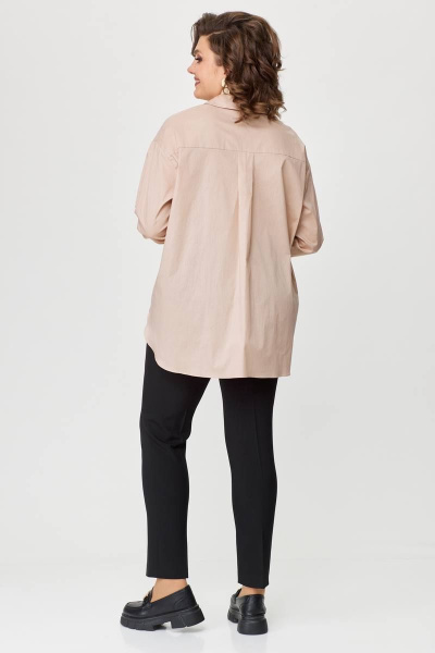 Рубашка деловая свободного силуэта с разрезами и складками Avenue 0319 бежевый - фото 7