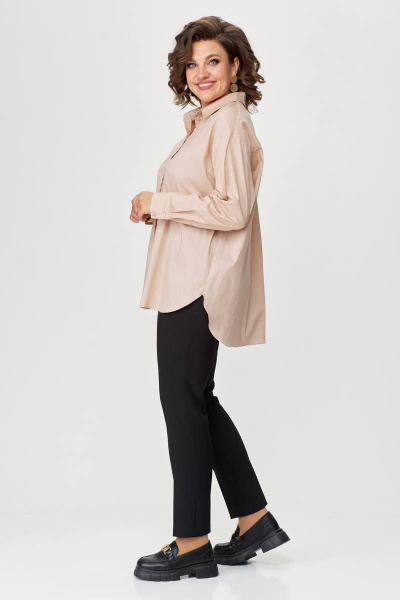 Рубашка деловая свободного силуэта с разрезами и складками Avenue 0319 бежевый - фото 6