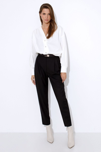 Брюки деловые из текстиля и комплект: топ и блуза Luitui R2053 черный - фото 1