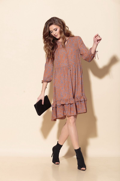 Свободное платье из шифонового принтованного шифона с воланом Anna Majewska 1355 - фото 2