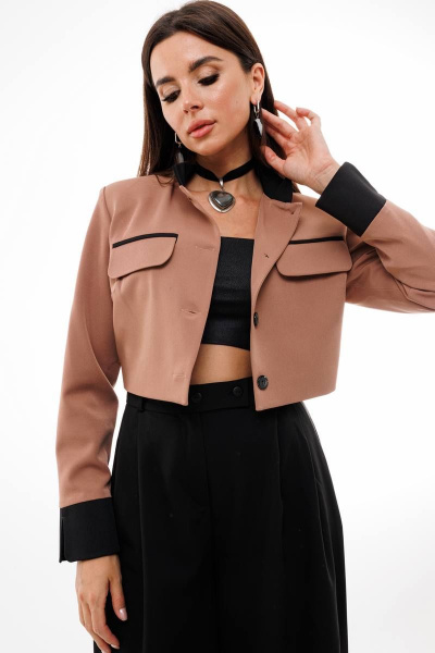 Приталенный бежевый жакет из текстиля с карманами Anelli 1356.1 капучино - фото 3