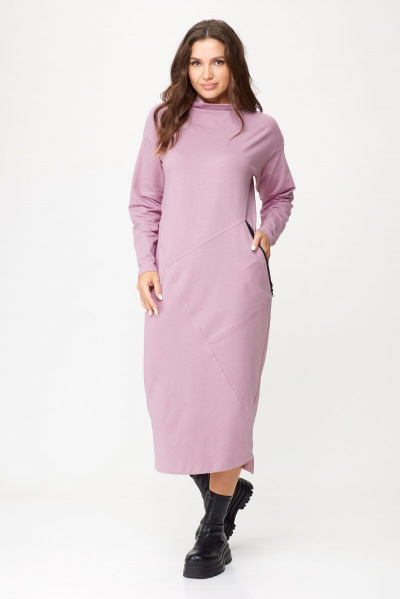 Элегантное платье прямого силуэта с асимметричным низом Abbi 1019 пыльная-роза - фото 5