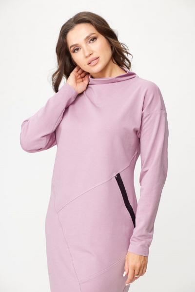 Элегантное платье прямого силуэта с асимметричным низом Abbi 1019 пыльная-роза - фото 3