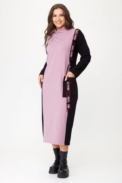 Стильное платье из трикотажа с отделочной вставкой и карманами Abbi 1020 пыльная-роза - фото 8