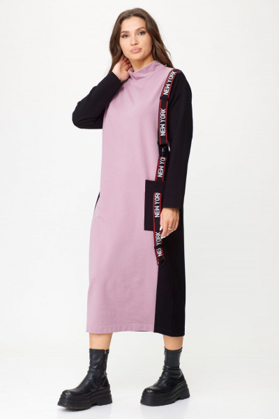 Стильное платье из трикотажа с отделочной вставкой и карманами Abbi 1020 пыльная-роза - фото 7