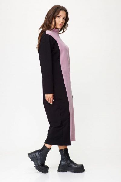 Стильное платье из трикотажа с отделочной вставкой и карманами Abbi 1020 пыльная-роза - фото 6