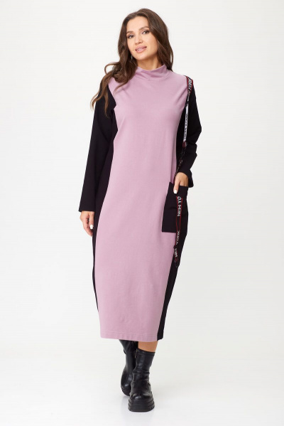 Стильное платье из трикотажа с отделочной вставкой и карманами Abbi 1020 пыльная-роза - фото 5
