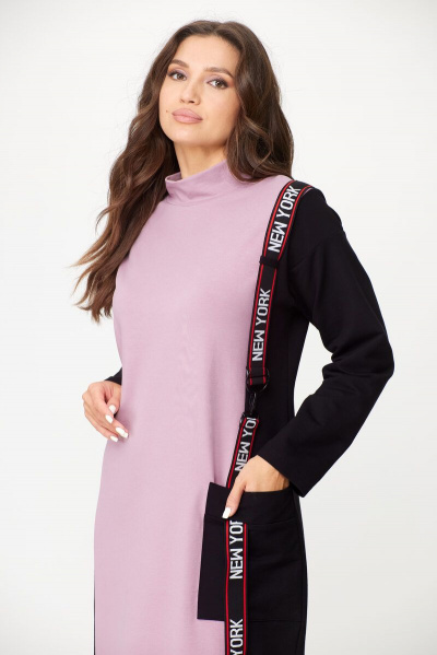 Стильное платье из трикотажа с отделочной вставкой и карманами Abbi 1020 пыльная-роза - фото 4