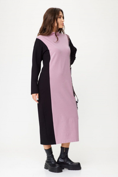 Стильное платье из трикотажа с отделочной вставкой и карманами Abbi 1020 пыльная-роза - фото 2