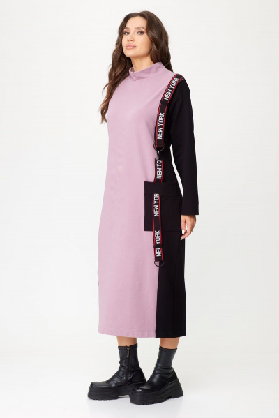 Стильное платье из трикотажа с отделочной вставкой и карманами Abbi 1020 пыльная-роза - фото 1