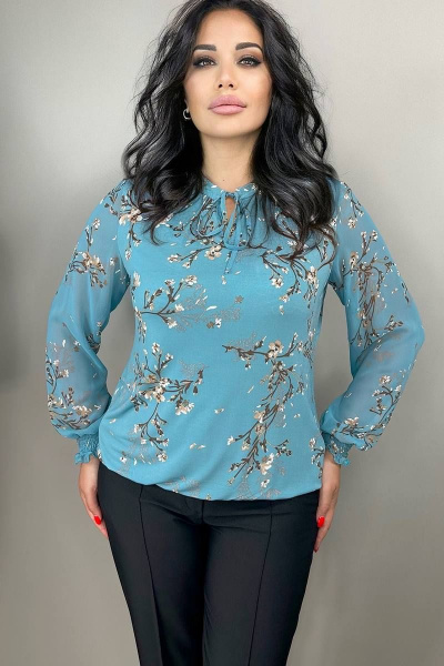 Легкая блузка из шифона с рюшами и завязками LindaLux 812 голубая_сакура - фото 8