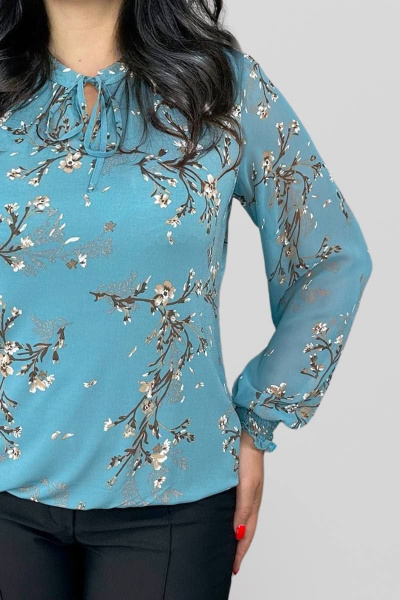 Легкая блузка из шифона с рюшами и завязками LindaLux 812 голубая_сакура - фото 2