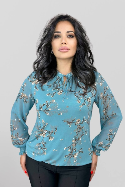 Легкая блузка из шифона с рюшами и завязками LindaLux 812 голубая_сакура - фото 1