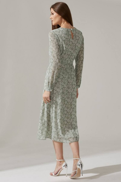 Платье из шифона с нагрудными вытачками и поясом Faufilure C1474 зеленый - фото 3