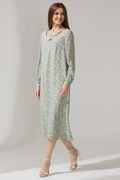 Платье из шифона с нагрудными вытачками и поясом Faufilure C1474 зеленый - фото 4