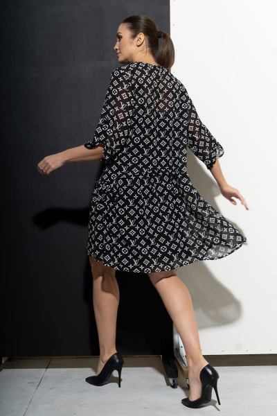 Шифоновое платье А-силуэта с фигурным подрезом и рукавом Luna 072 черный/белый - фото 6