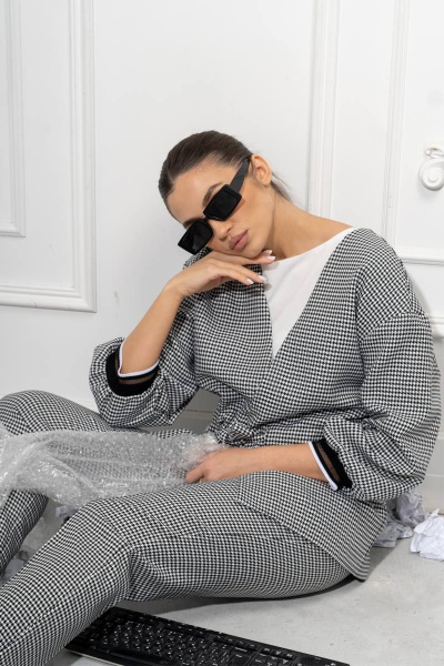 Брюки, жакет, топ Luna 074 черный-молоко - фото 10