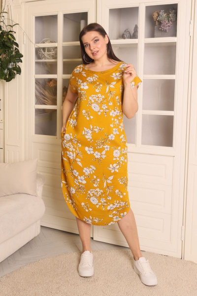 Длинное штапельное платье с карманами и воздушным силуэтом Friends 2-019FR-12-1 желтый - фото 1