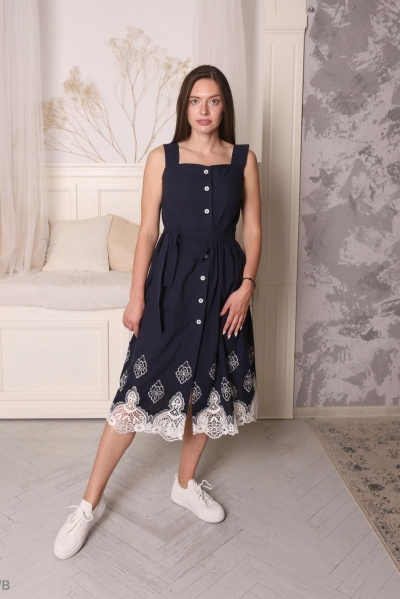 Сарафан на пуговицах из премиального хлопка с кружевом Friends 2-023FR-1-1 синий - фото 1