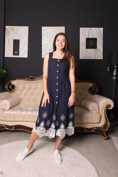 Сарафан на пуговицах из премиального хлопка с кружевом Friends 2-023FR-1-1 синий - фото 7