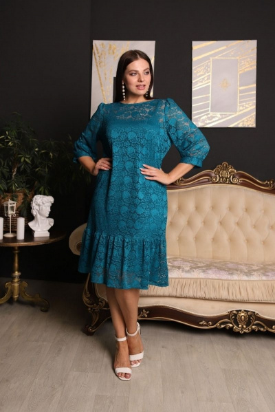 Платье шифон бирюзовое с кружевом для торжеств Friends 2-009FR-2-8 бирюзовый - фото 5