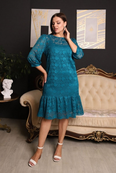 Платье шифон бирюзовое с кружевом для торжеств Friends 2-009FR-2-8 бирюзовый - фото 4