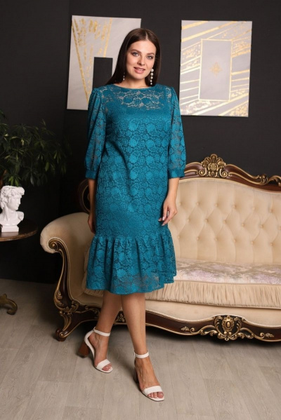 Платье шифон бирюзовое с кружевом для торжеств Friends 2-009FR-2-8 бирюзовый - фото 1