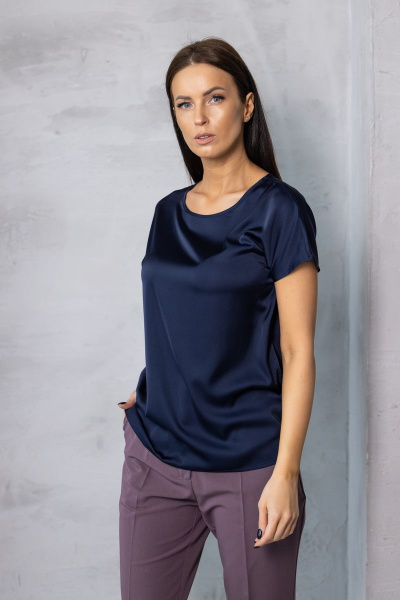 Топ шелковый женский из текстиля для дневных образов Friends 1-015blsin темно-синий - фото 4