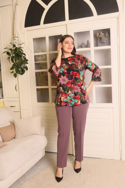 Джемпер Виктория больших размеров с коротким рукавом Friends 6-002FR-FL черный - фото 1