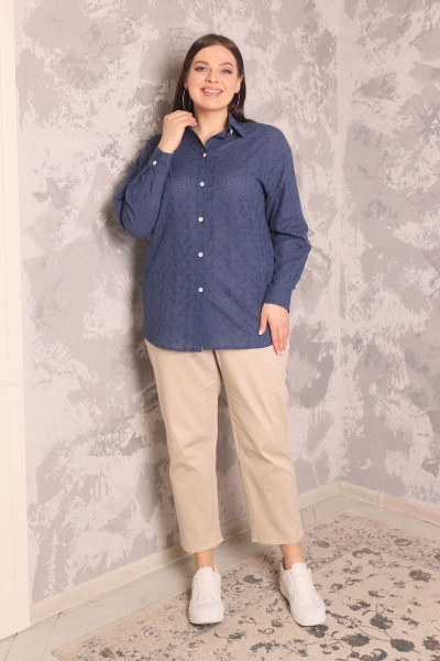 Рубашка из кружева с длинным рукавом оверсайз Friends 1-012FR-va голубой - фото 1