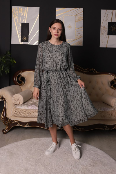 Платье свободное из шифона с горошком для повседневных образов Friends 2-050FR-gb зеленый - фото 1