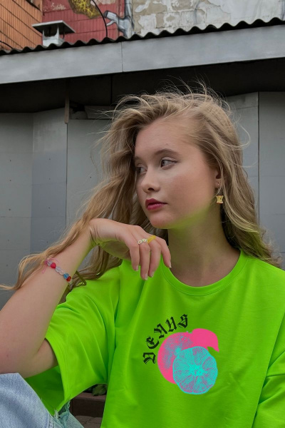 Футболка женская оверсайз с принтом в стиле брутализм Friends ven3d-neon салатовый - фото 5