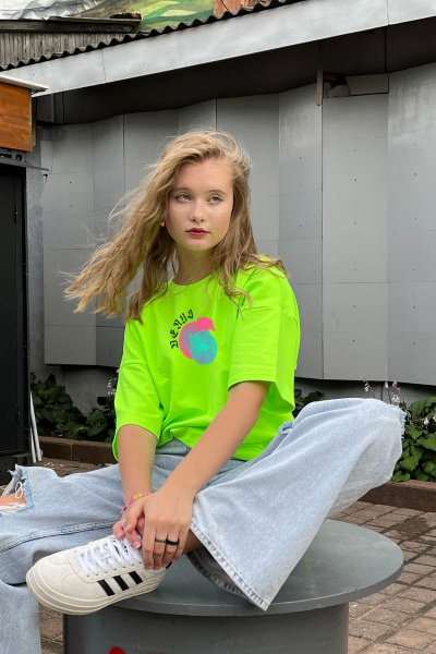 Футболка женская оверсайз с принтом в стиле брутализм Friends ven3d-neon салатовый - фото 4