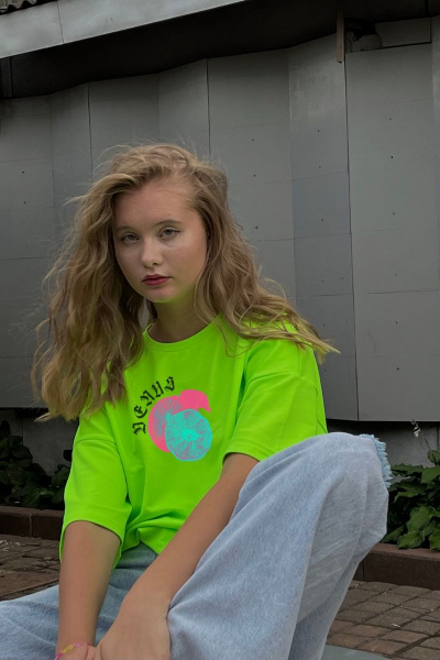 Футболка женская оверсайз с принтом в стиле брутализм Friends ven3d-neon салатовый - фото 3