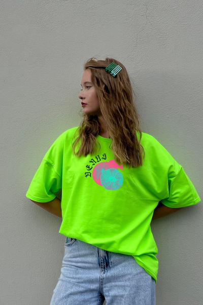 Футболка женская оверсайз с принтом в стиле брутализм Friends ven3d-neon салатовый - фото 1
