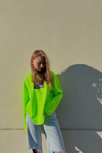 Лонгслив оверсайз с принтом в стиле неон и яркой цветовой палитрой Friends ven3d2-neon салатовый - фото 3