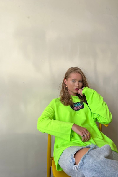 Лонгслив оверсайз с принтом в стиле неон и яркой цветовой палитрой Friends ven3d2-neon салатовый - фото 1