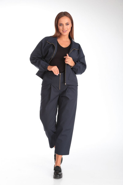 Хлопковый костюм: укороченный бомбер и брюки-бананы Michel chic 1351 синий - фото 3