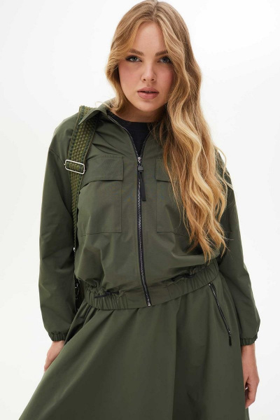 Костюм с расклешенной юбкой из плащевой ткани Mislana С268 хаки - фото 8