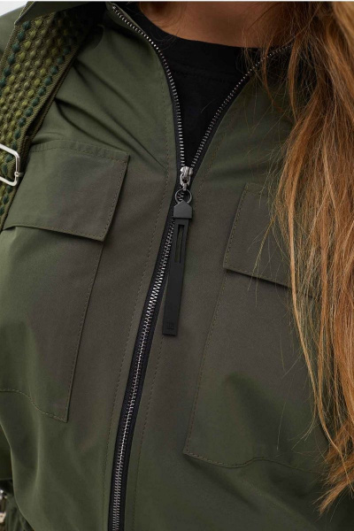 Костюм с расклешенной юбкой из плащевой ткани Mislana С268 хаки - фото 7