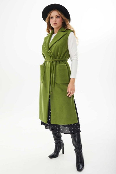 Жилет без утеплителя на подкладке с поясом Mislana С979 олива - фото 6