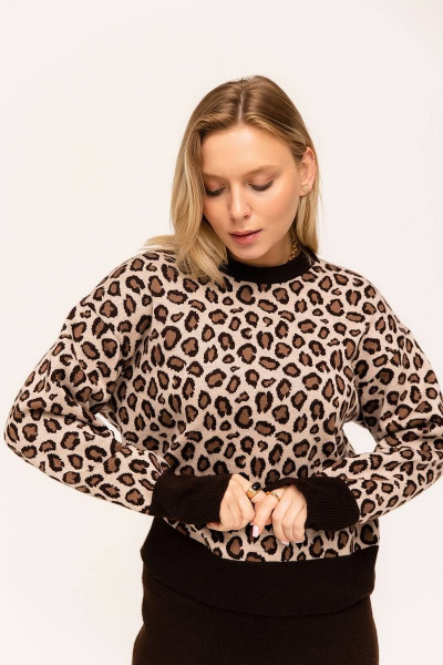 Костюм двойка женский вязаный джемпер и юбка-карандаш Romgil 848ШТЗ светлый_опаловый,глубокий_коричневый,коричневый - фото 5